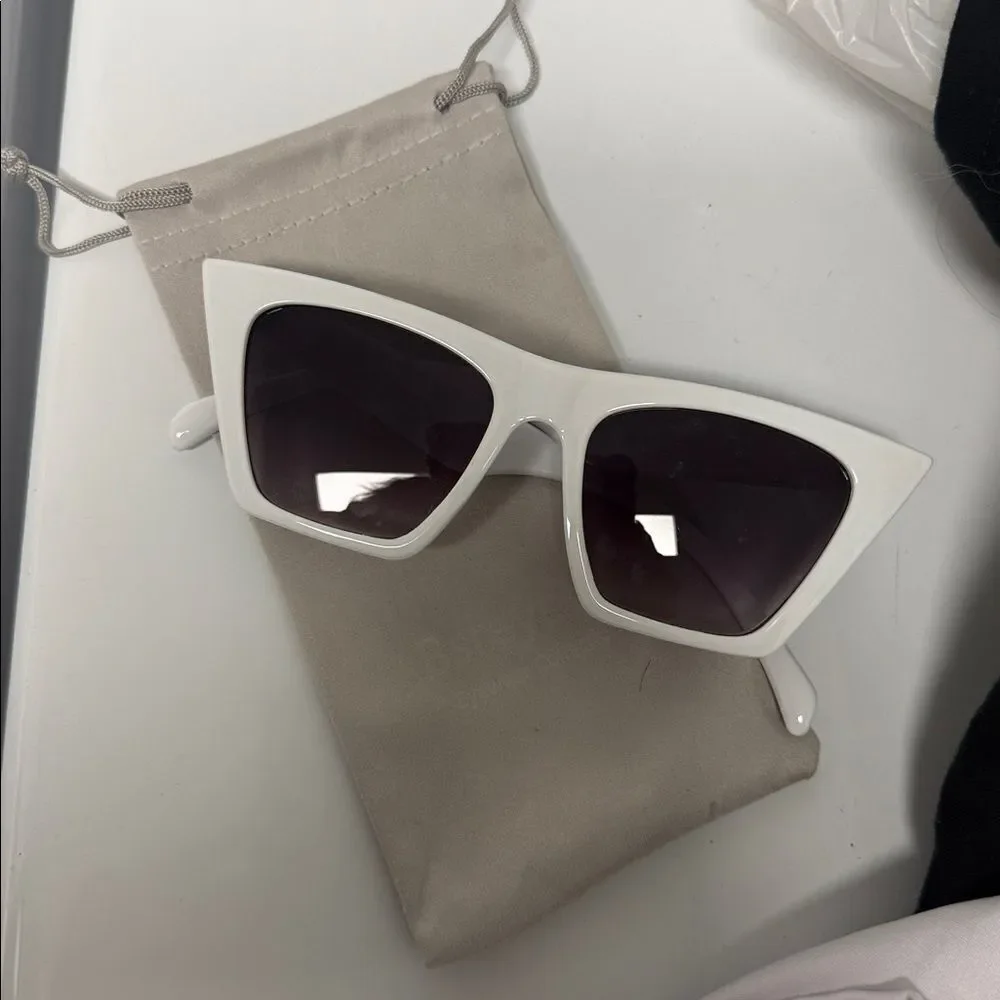 Chic White Cat-Eye Sunglasses NEW Women’s Frames with Soft Case